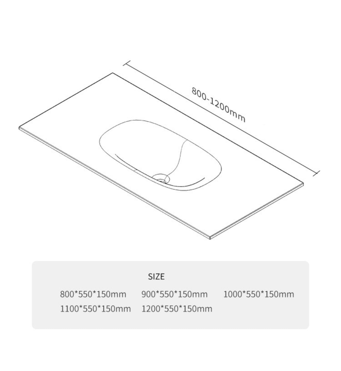 BL-2120 Integrated Basin - Size Chart (mm)