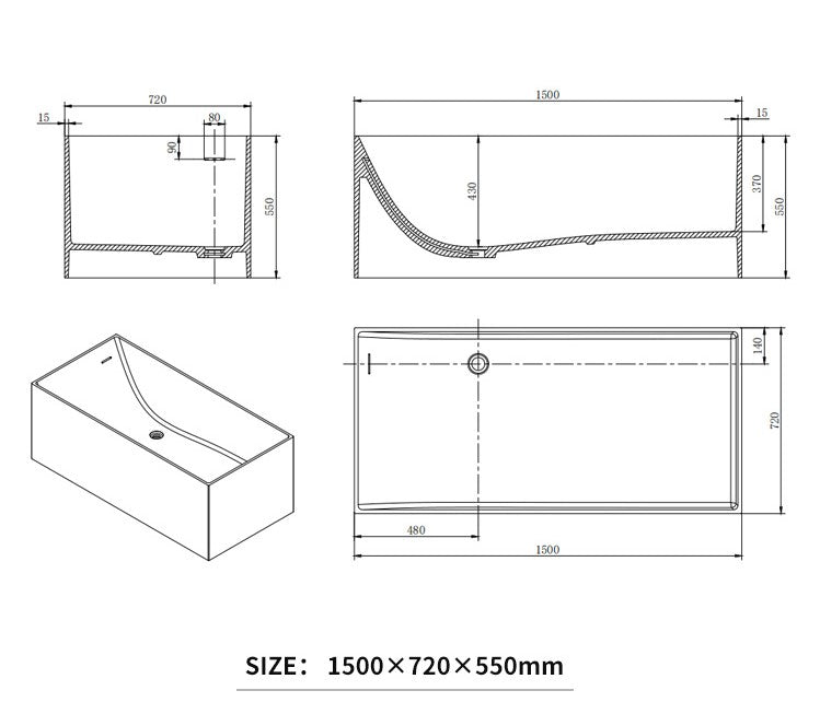 BL-8232 Artificial Stone Bathtub