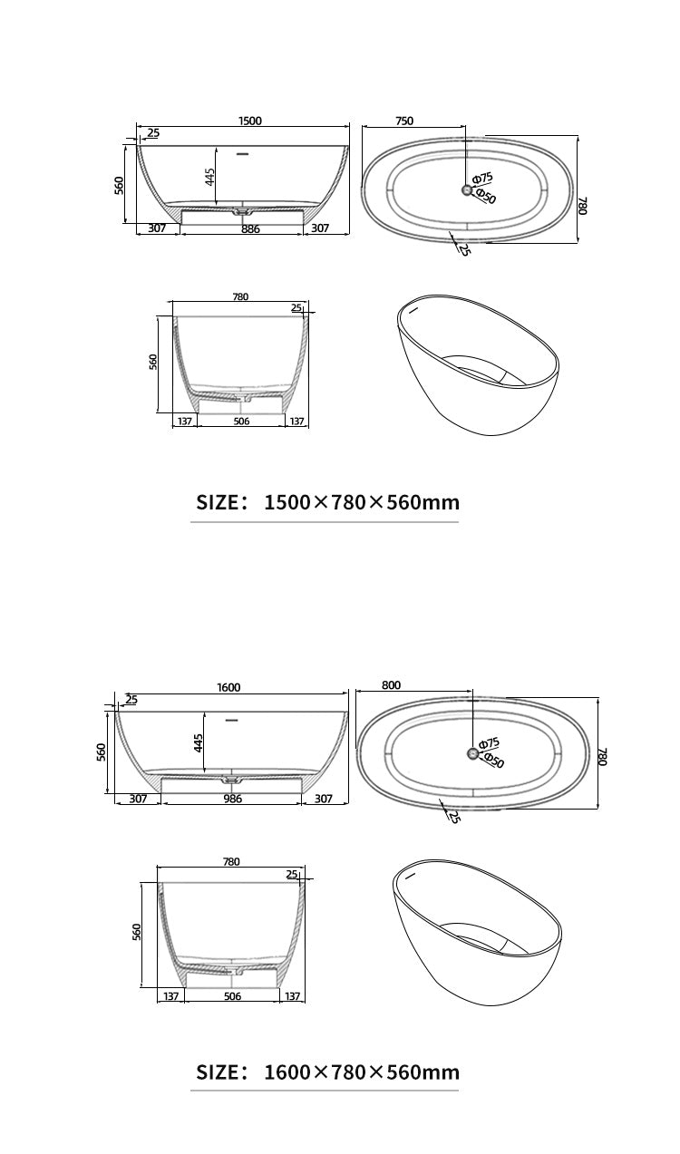 BL-8101 Artificial Stone Bathtub