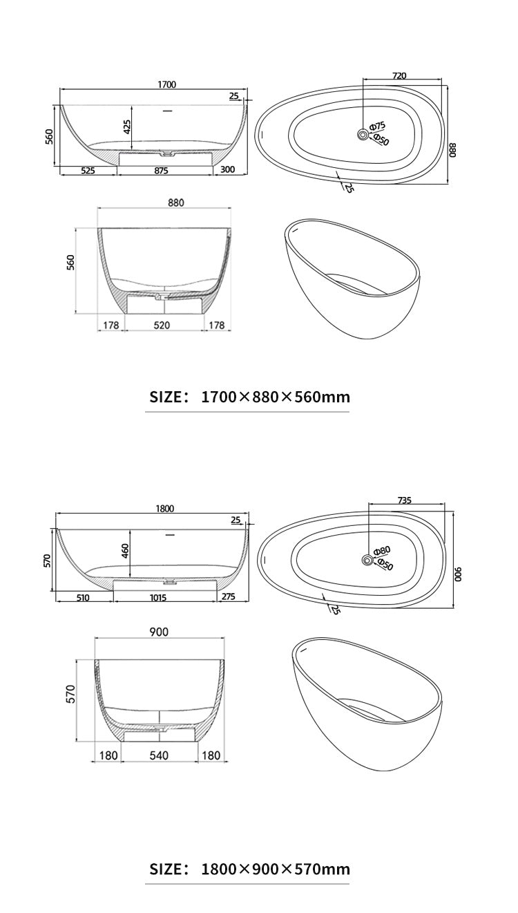 BL-8102 Artificial Stone Bathtub