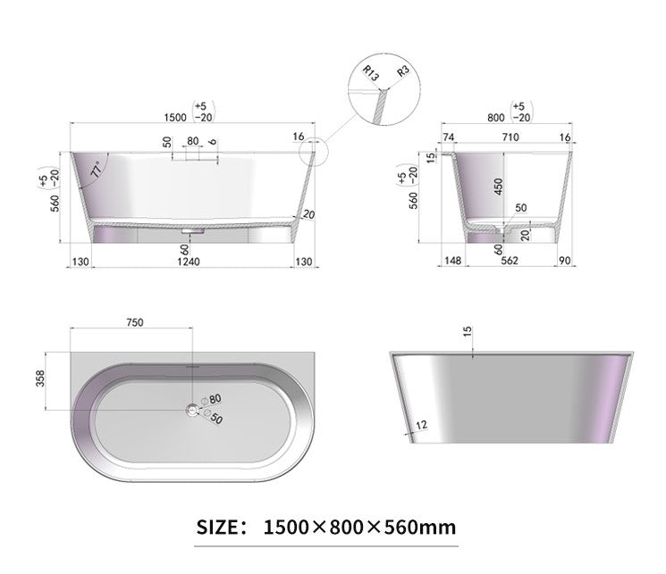 BL-8124 Artificial Stone Bathtub