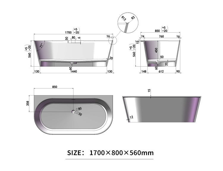 BL-8125 Artificial Stone Bathtub