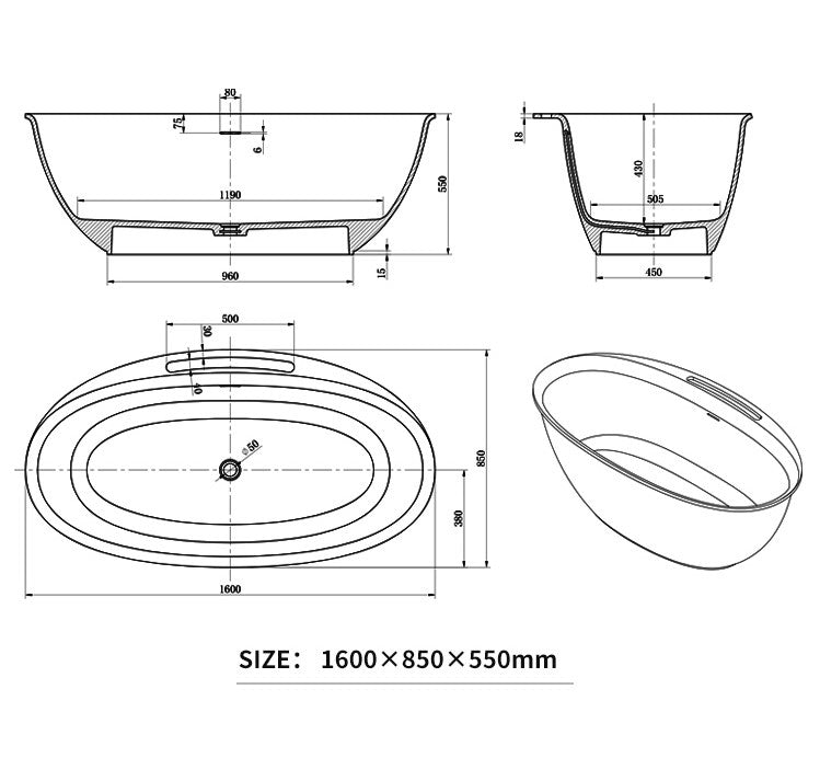 BL-8215 Artificial Stone Bathtub