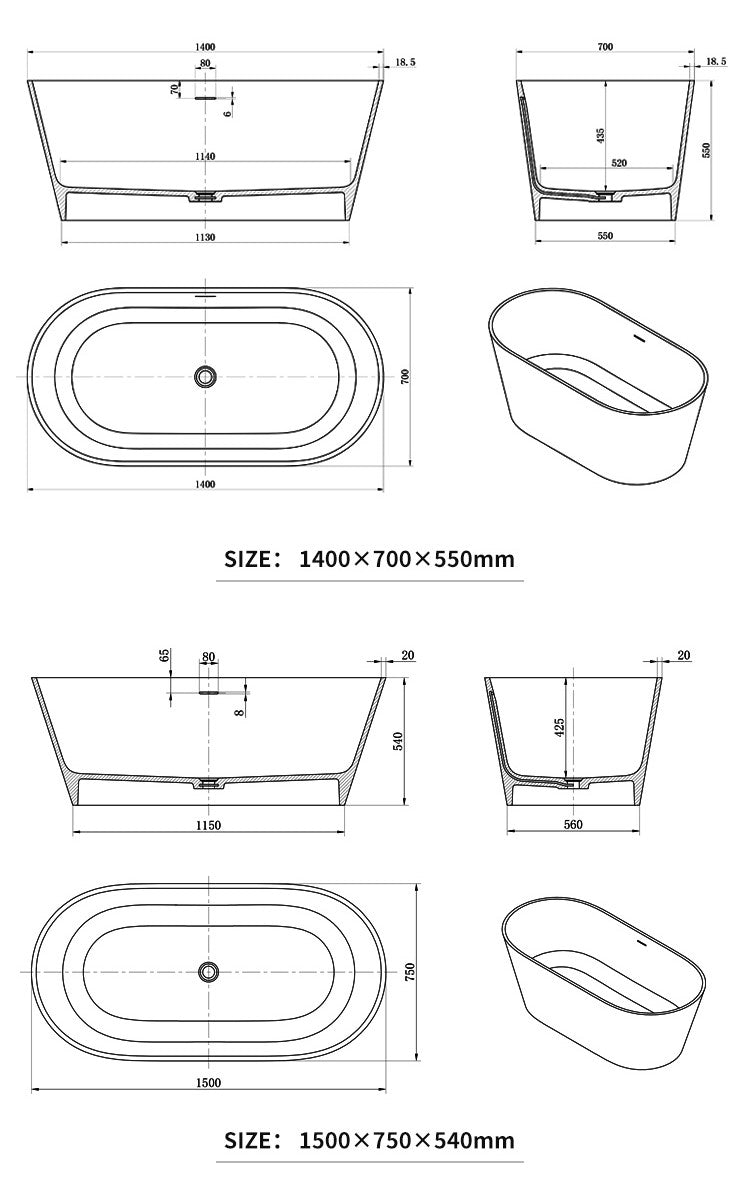 BL-8249 Artificial Stone Bathtub