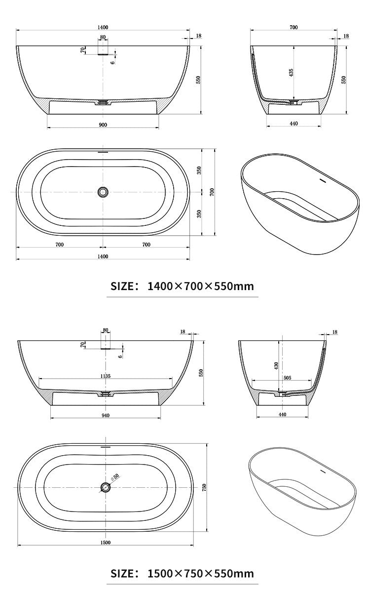 BL-8250 Artificial Stone Bathtub