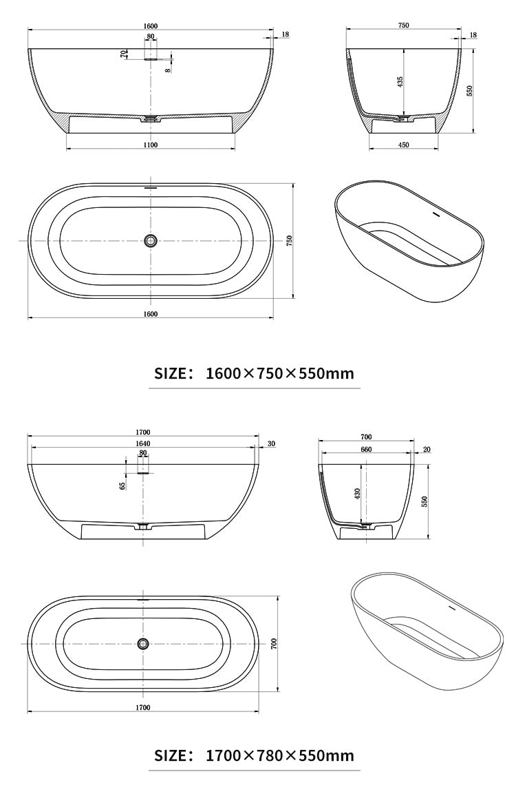 BL-8250 Artificial Stone Bathtub