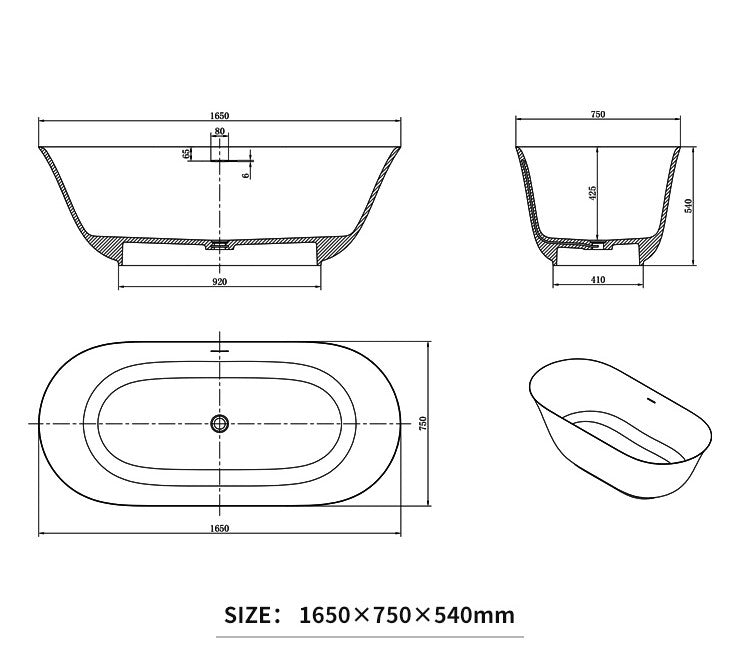 BL-8252 Artificial Stone Bathtub