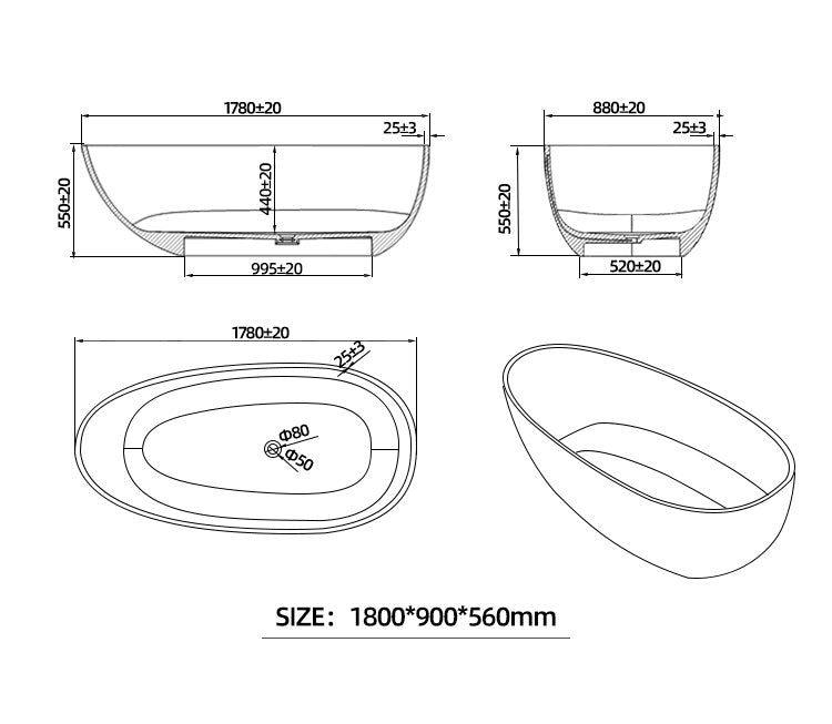 BL-9102 Resin Bathtub