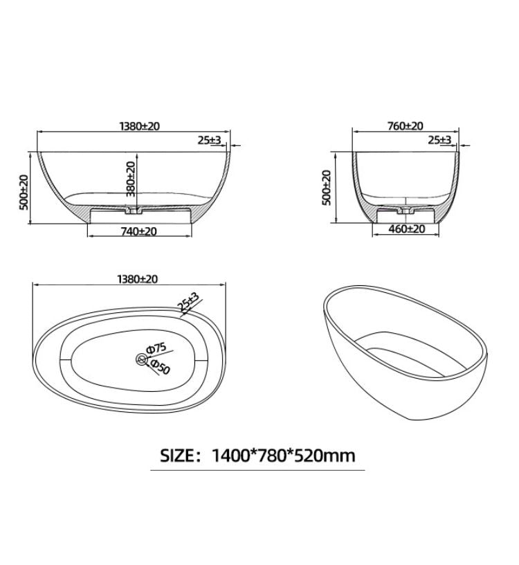 BL-9102 Resin Bathtub