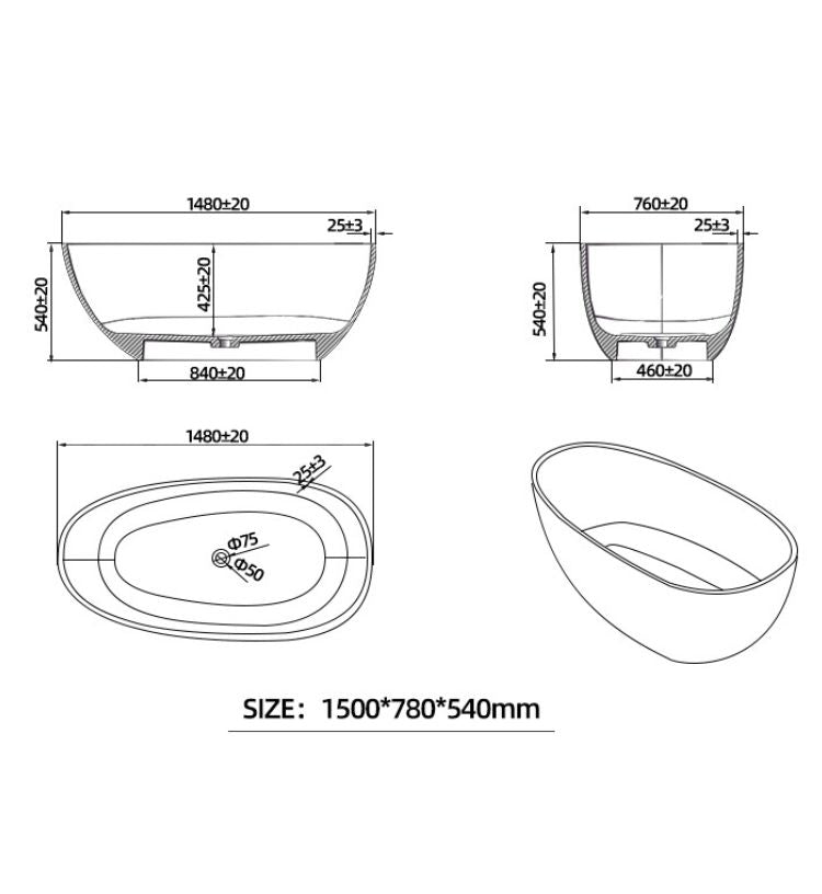 BL-9102 Resin Bathtub