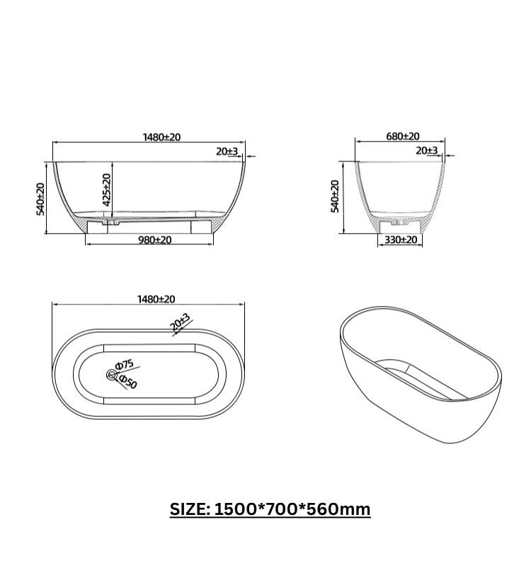 BL-9103 Resin Bathtub
