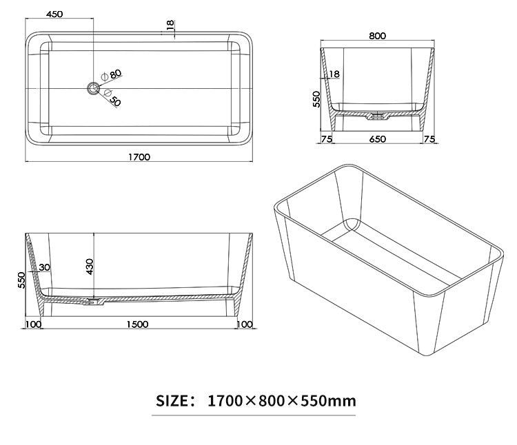 BL-9208 Resin Bathtub