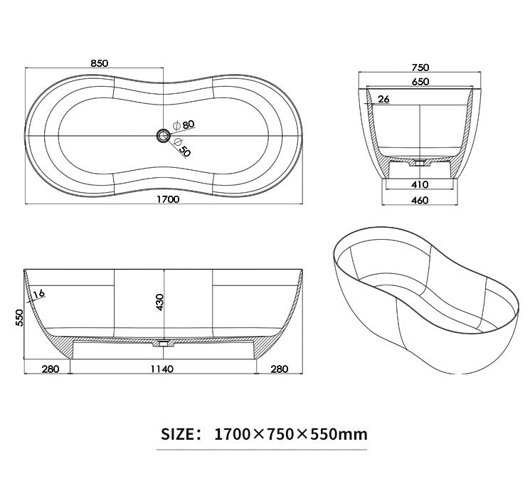 BL-9225 Resin Bathtub